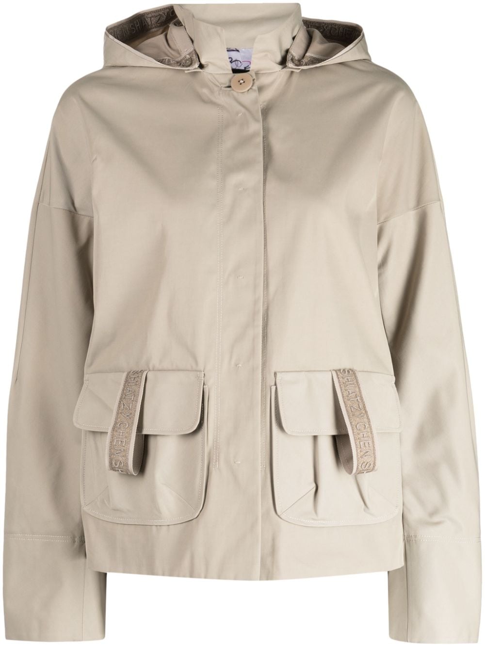 SHIATZY CHEN logo-tape hooded bomber jacket - Neutrals von SHIATZY CHEN