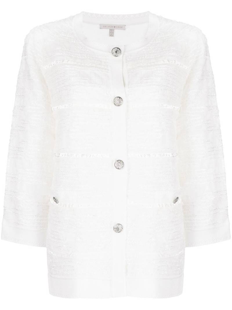 SHIATZY CHEN textured-knit crop-sleeve cardigan - White von SHIATZY CHEN