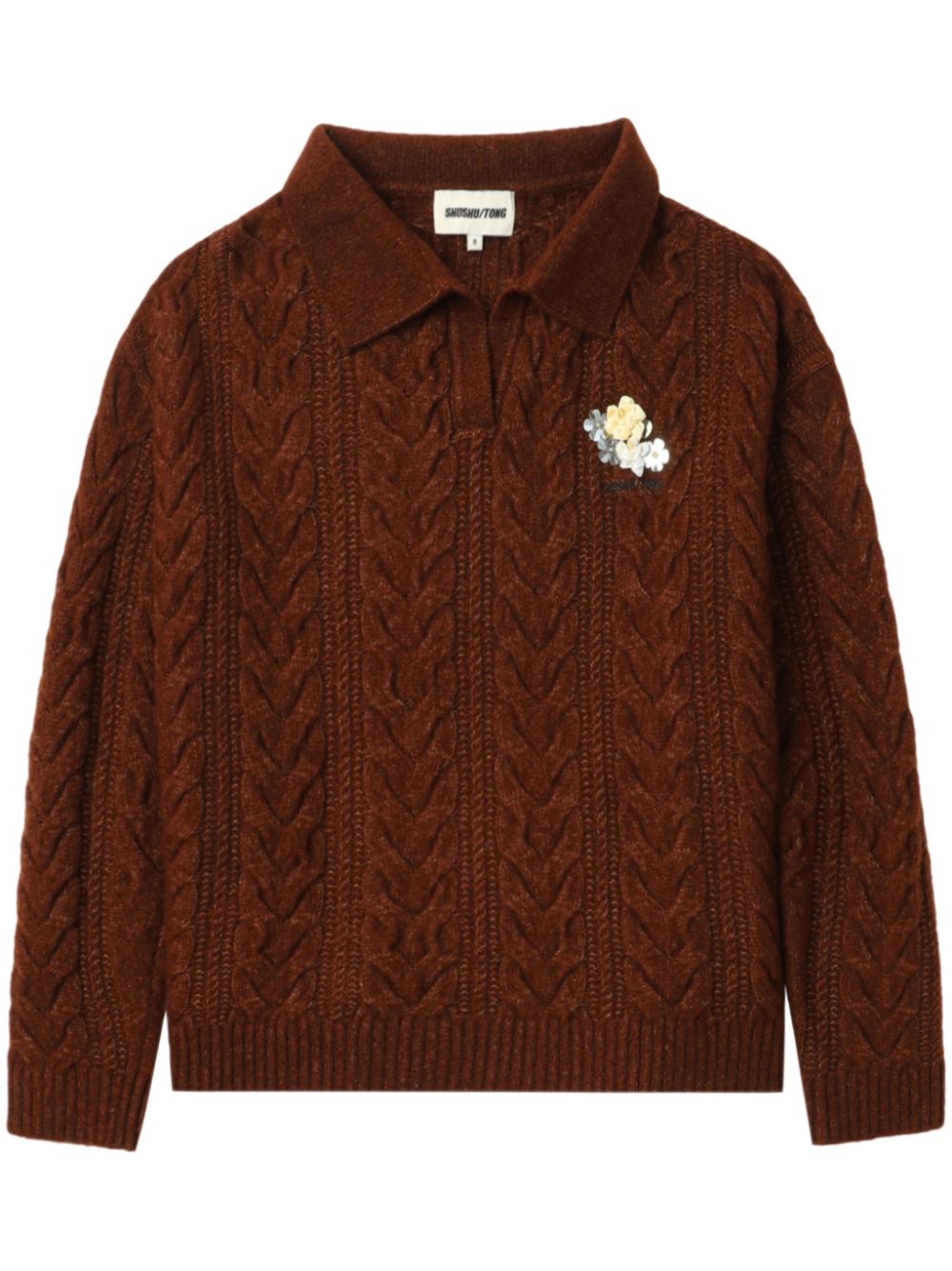 SHUSHU/TONG floral-appliqué polo jumper - Brown von SHUSHU/TONG