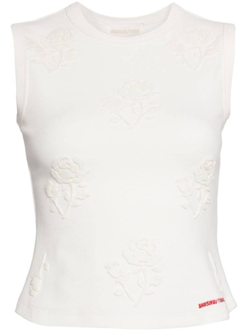 SHUSHU/TONG stereo rose embellished sleeveless t-shirt - White von SHUSHU/TONG