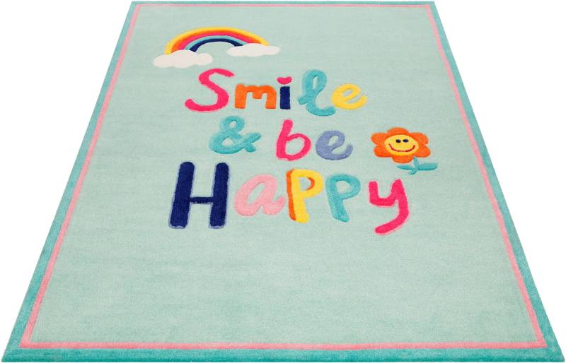 SMART KIDS Kinderteppich »Happy me!«, rechteckig, 9 mm Höhe, Regenbogen Blume, Konturenschnitt von SMART KIDS