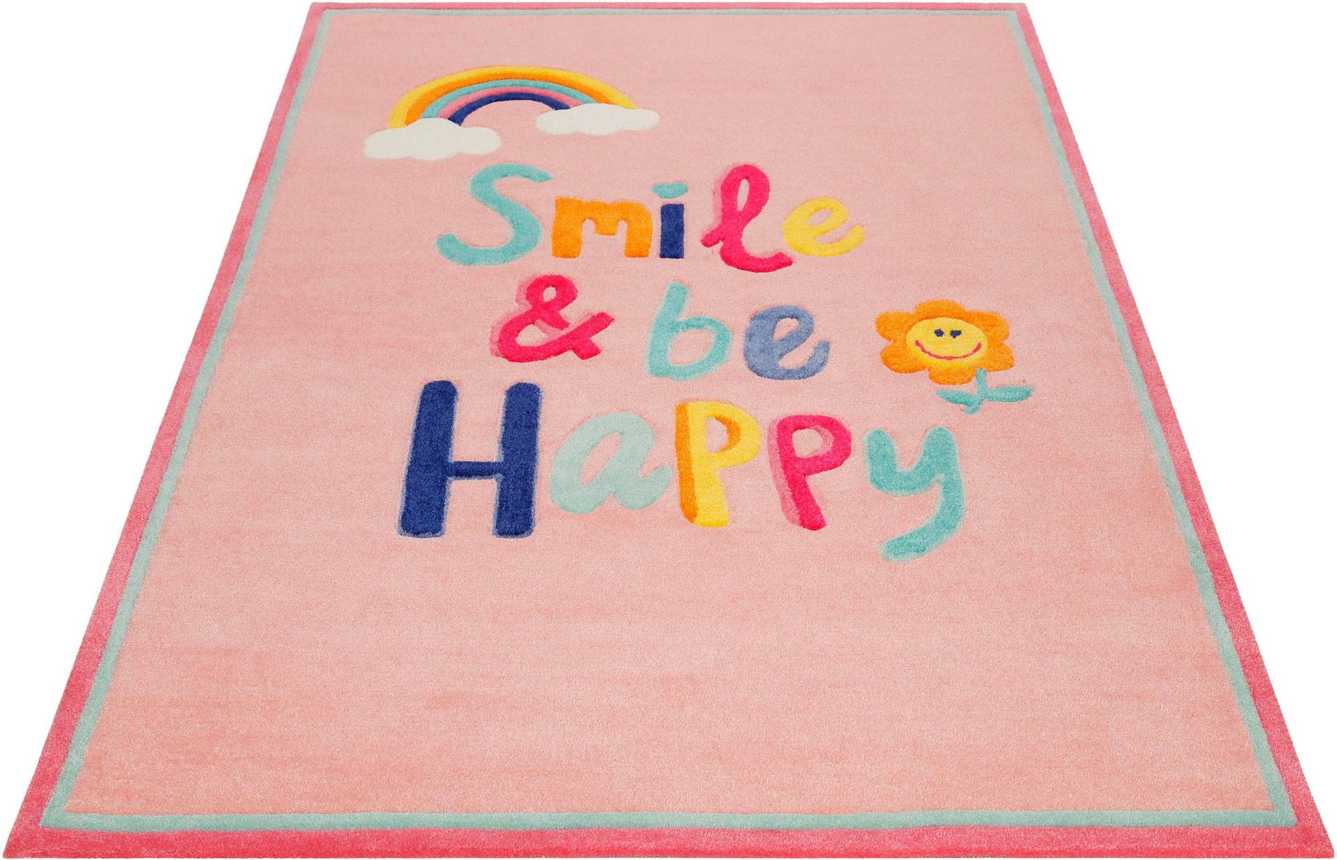 SMART KIDS Kinderteppich »Happy me!«, rechteckig, 9 mm Höhe, Regenbogen Blume, Konturenschnitt von SMART KIDS