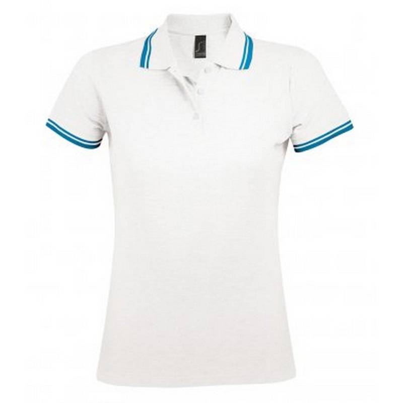 Pasadena Pique Poloshirt, Kurzärmlig Damen Weiss S von SOLS