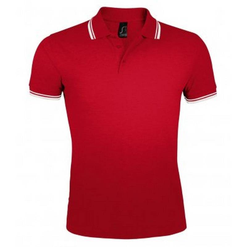 Pasadena Tipped Kurzarm Pique Polo Herren Rot Bunt L von SOLS