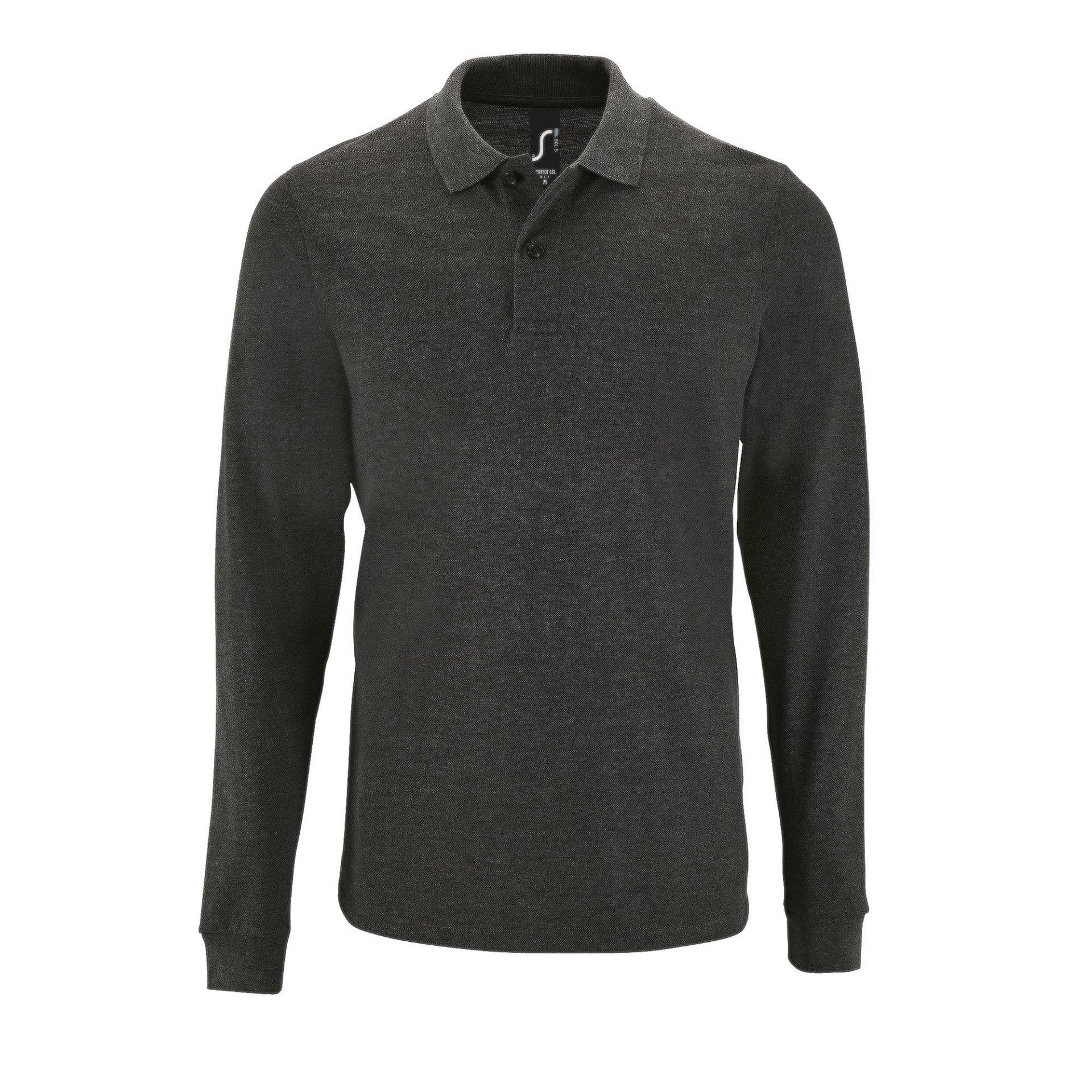 Perfect Langarm Pique Polohemd Herren Charcoal Black L von SOLS