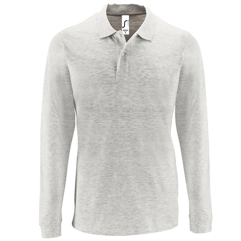 Perfect Langarm Pique Polohemd Herren Grau XL von SOLS