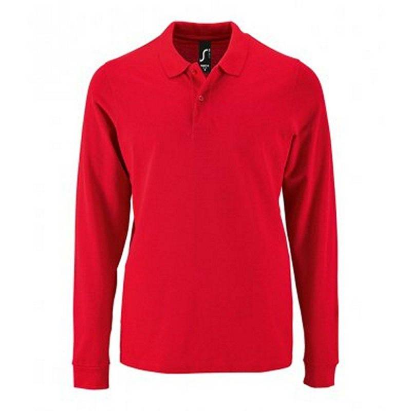 Perfect Langarm Pique Polohemd Herren Rot Bunt L von SOLS