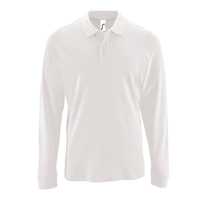 Perfect Langarm Pique Polohemd Herren Weiss L von SOLS