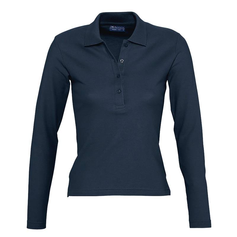 Podium Pique Poloshirt, Langarm Damen Blau Denim M von SOLS