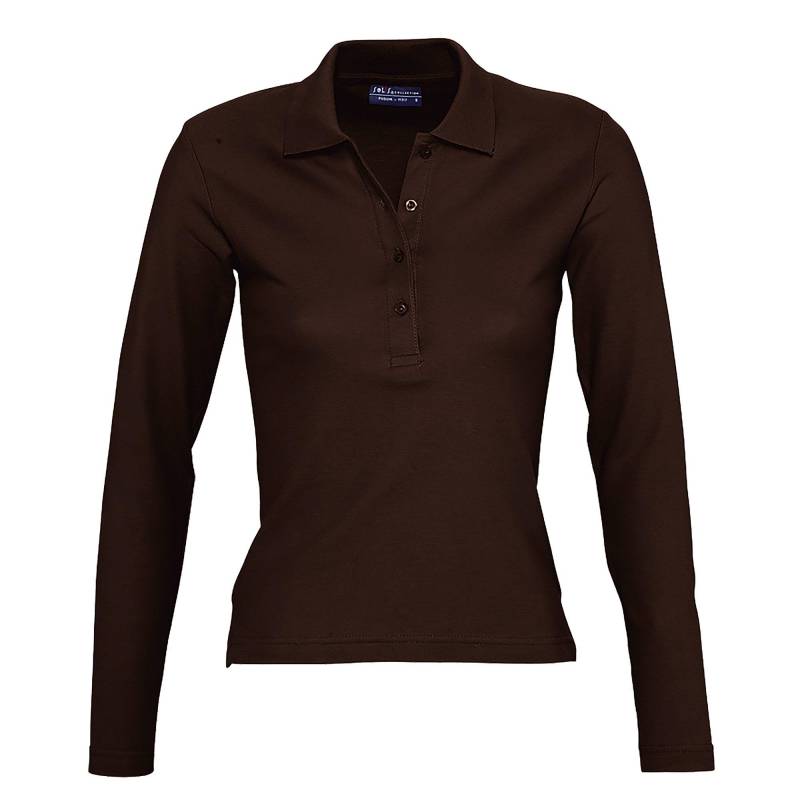 Podium Pique Poloshirt, Langarm Damen Braun M von SOLS