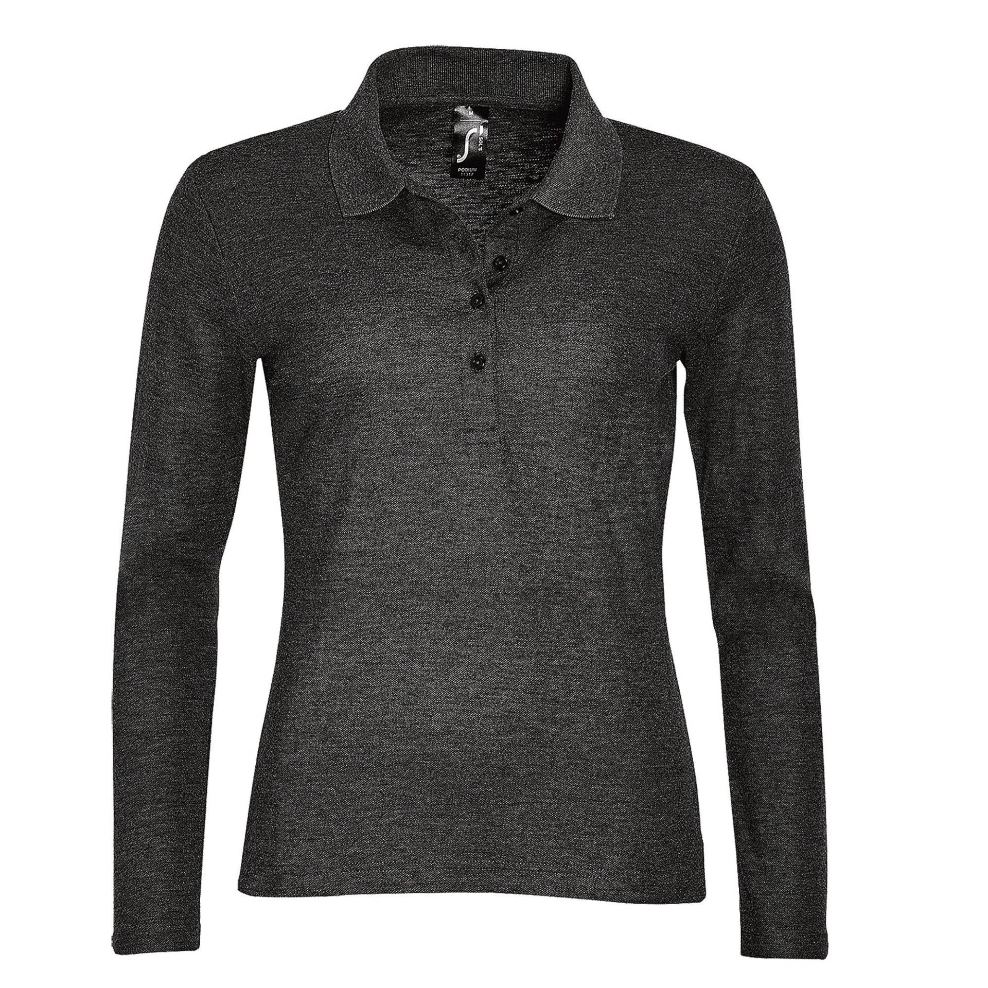 Podium Pique Poloshirt, Langarm Damen Charcoal Black L von SOLS