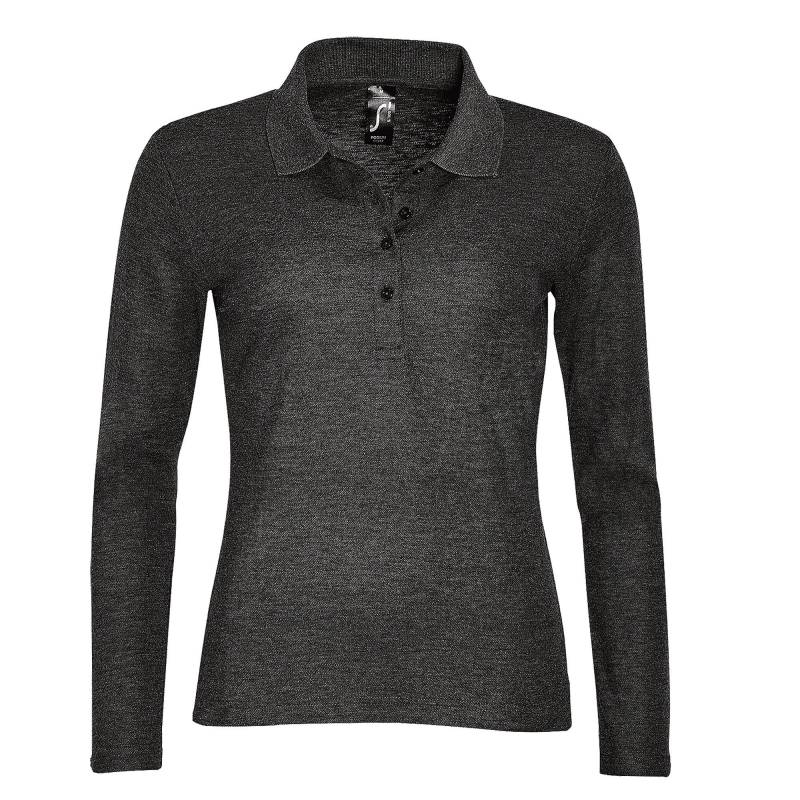 Podium Pique Poloshirt, Langarm Damen Charcoal Black S von SOLS