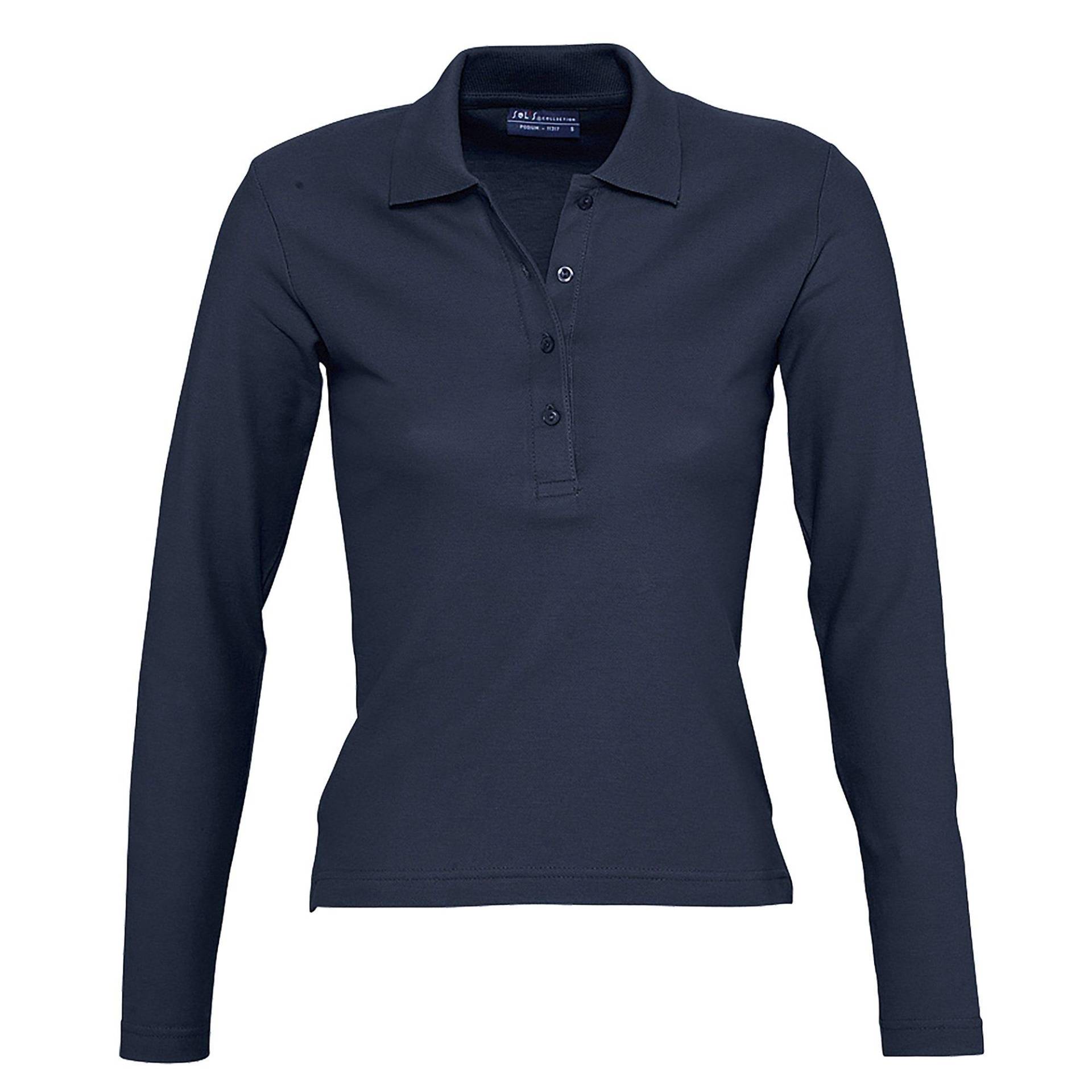 Podium Pique Poloshirt, Langarm Damen Marine XL von SOLS