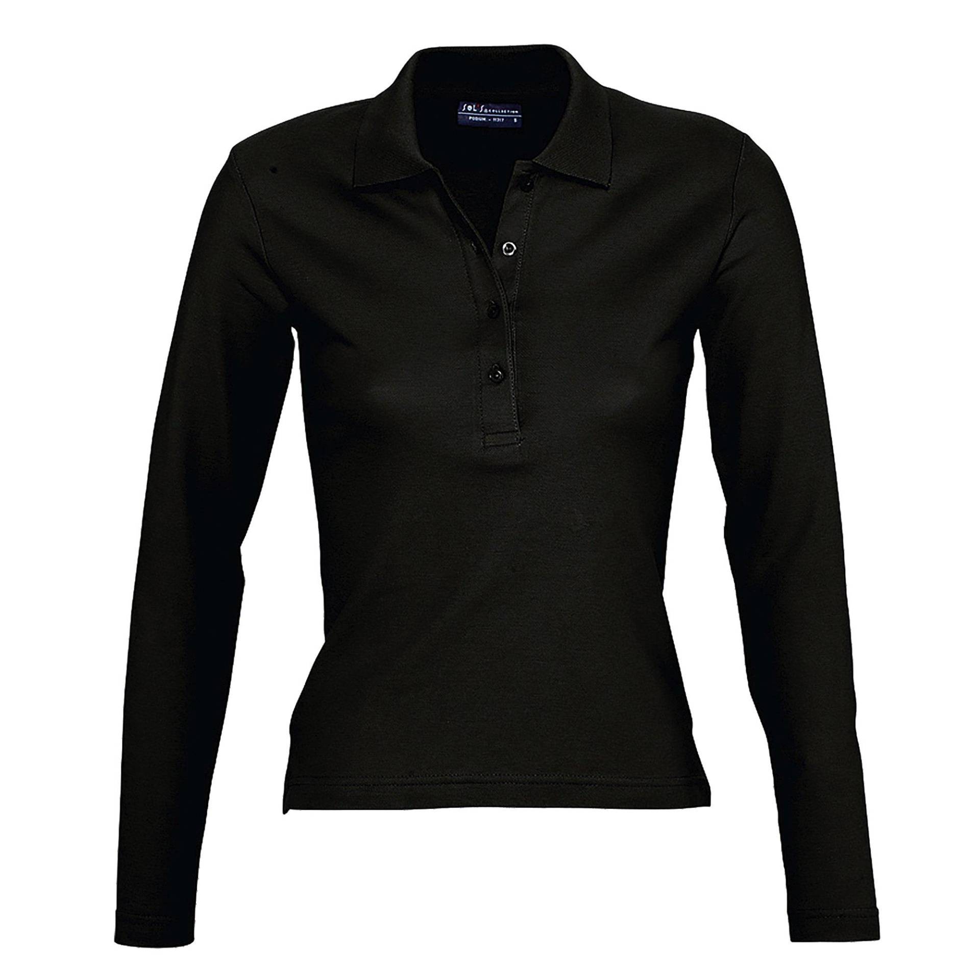 Podium Pique Poloshirt, Langarm Damen Schwarz L von SOLS