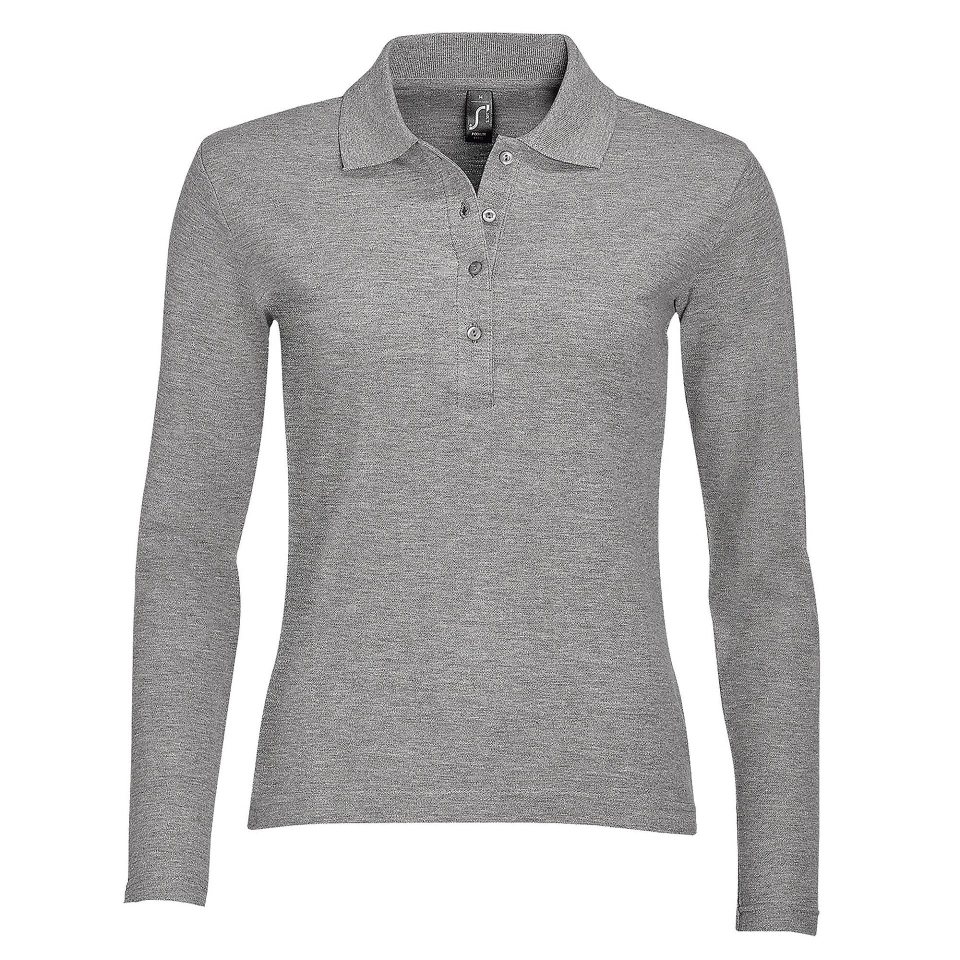 Podium Pique Poloshirt, Langarm Damen Taubengrau L von SOLS