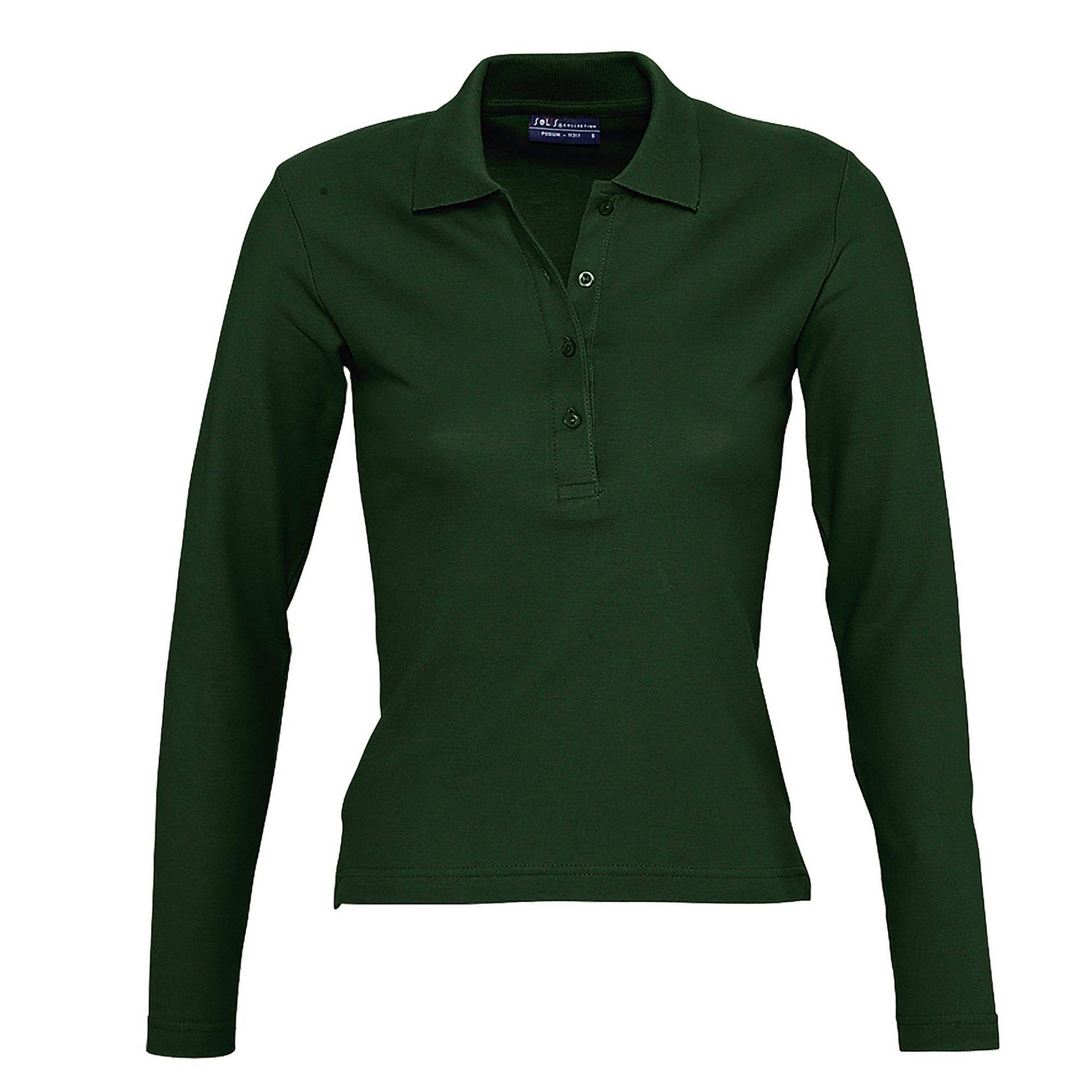 Podium Pique Poloshirt, Langarm Damen Waldgrün M von SOLS