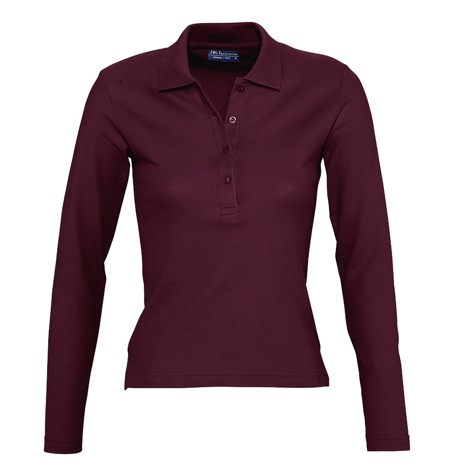 Podium Pique Poloshirt, Langarm Damen Weinrot M von SOLS