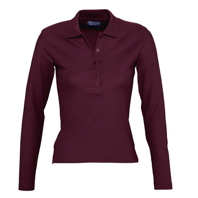 Podium Pique Poloshirt, Langarm Damen Weinrot S von SOLS