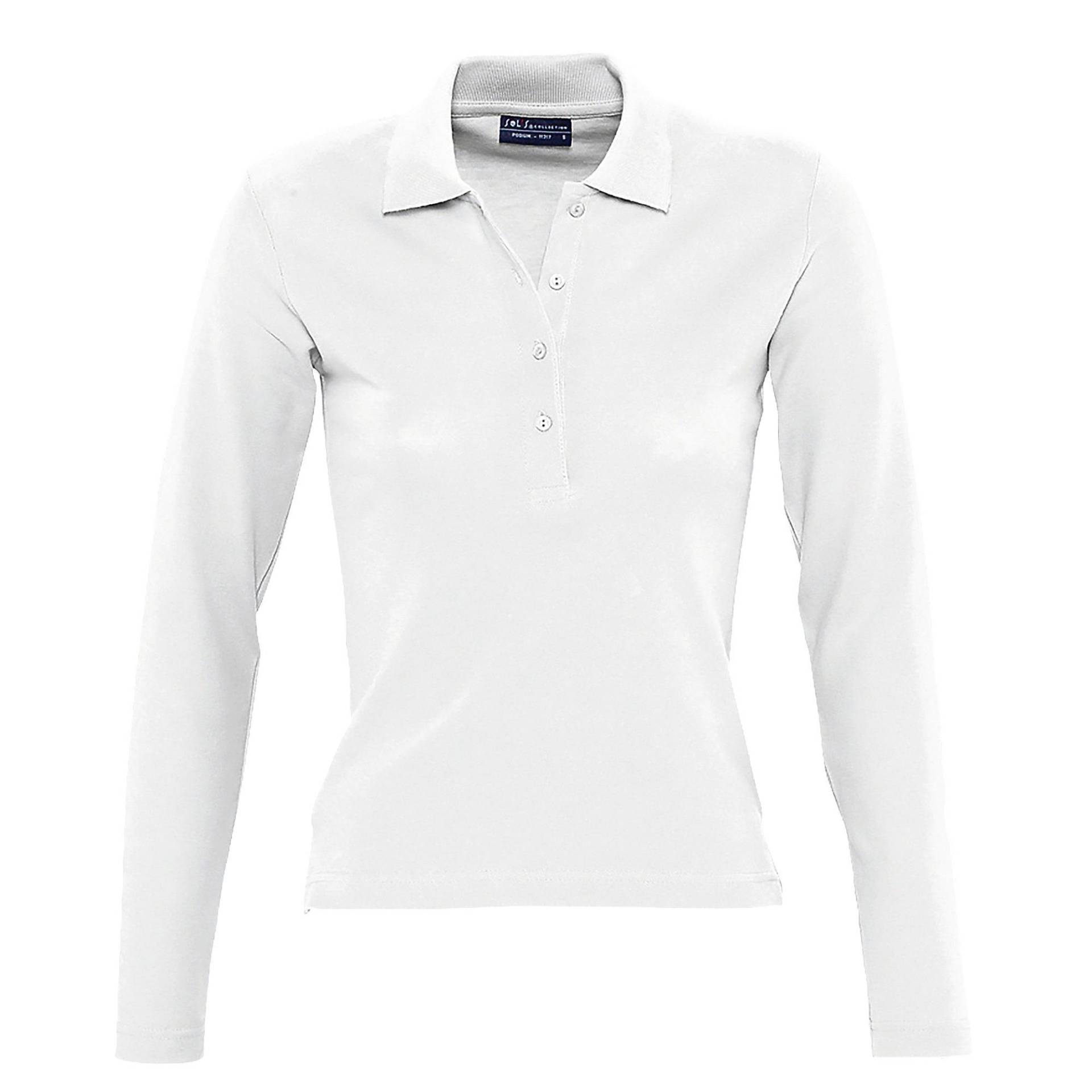 Podium Pique Poloshirt, Langarm Damen Weiss L von SOLS