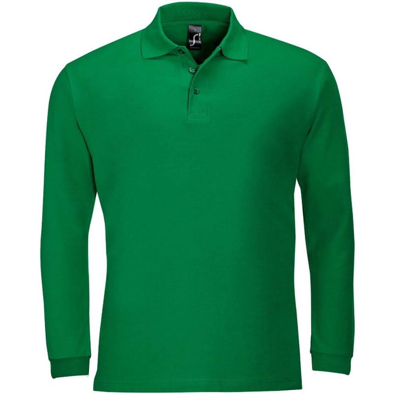 Winter Ii Pique Langarmshirt Poloshirt, Langarm Herren Grün L von SOLS