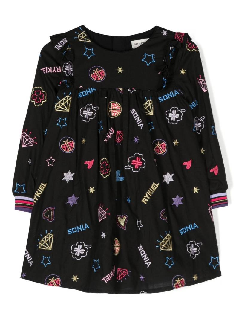 SONIA RYKIEL ENFANT graphic-print cotton flared dress - Black von SONIA RYKIEL ENFANT