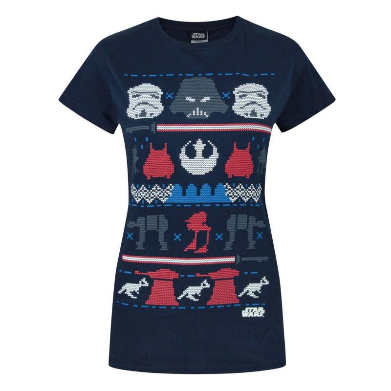 Dark Side Fair Isle Weihnacht Tshirt Damen Marine S von STAR WARS