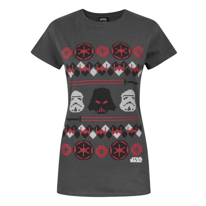 Darth Vader Fair Isle Weihnacht Tshirt Damen Charcoal Black M von STAR WARS