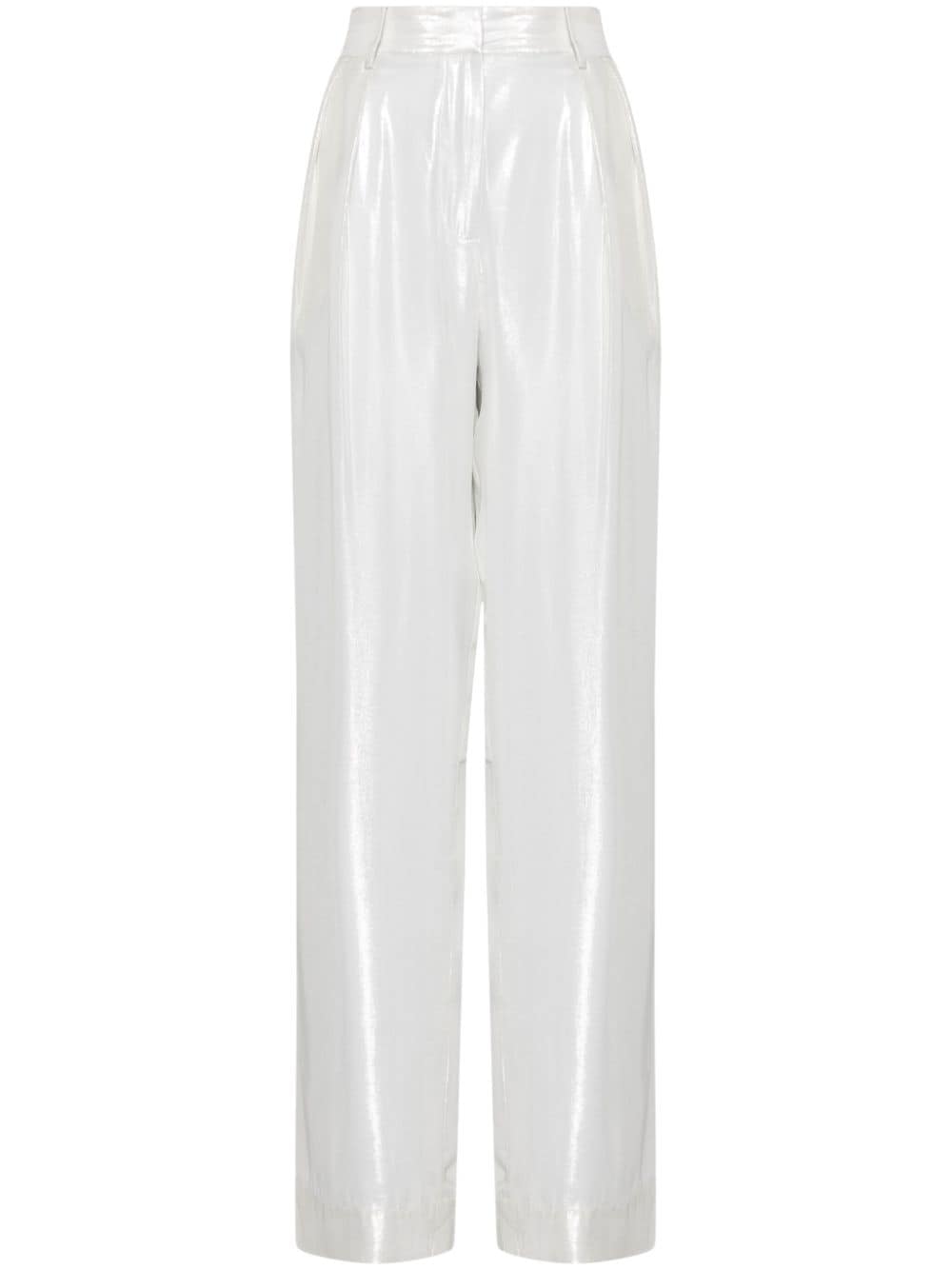 STAUD lamé-effect silk-blend trousers - Silver von STAUD