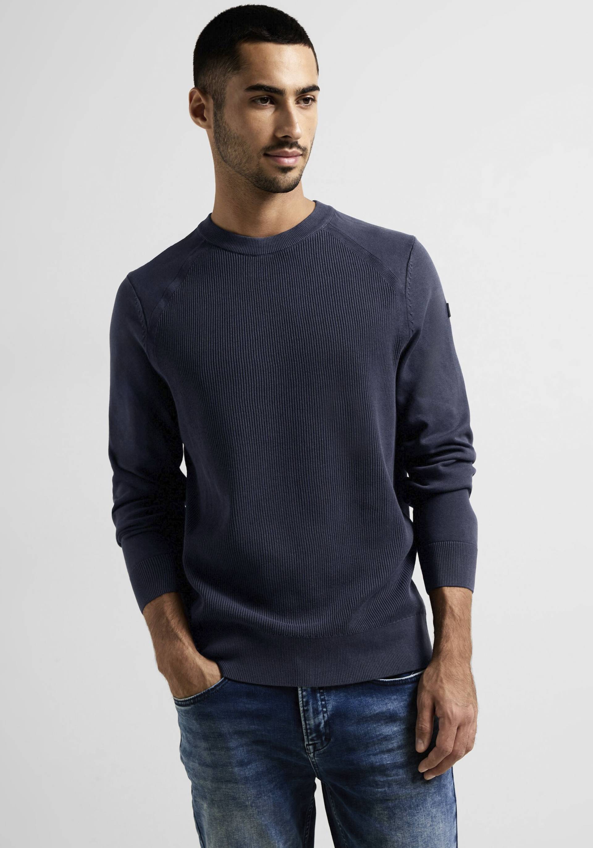 STREET ONE MEN Rundhalspullover, mit Markenlabel am Arm von STREET ONE MEN