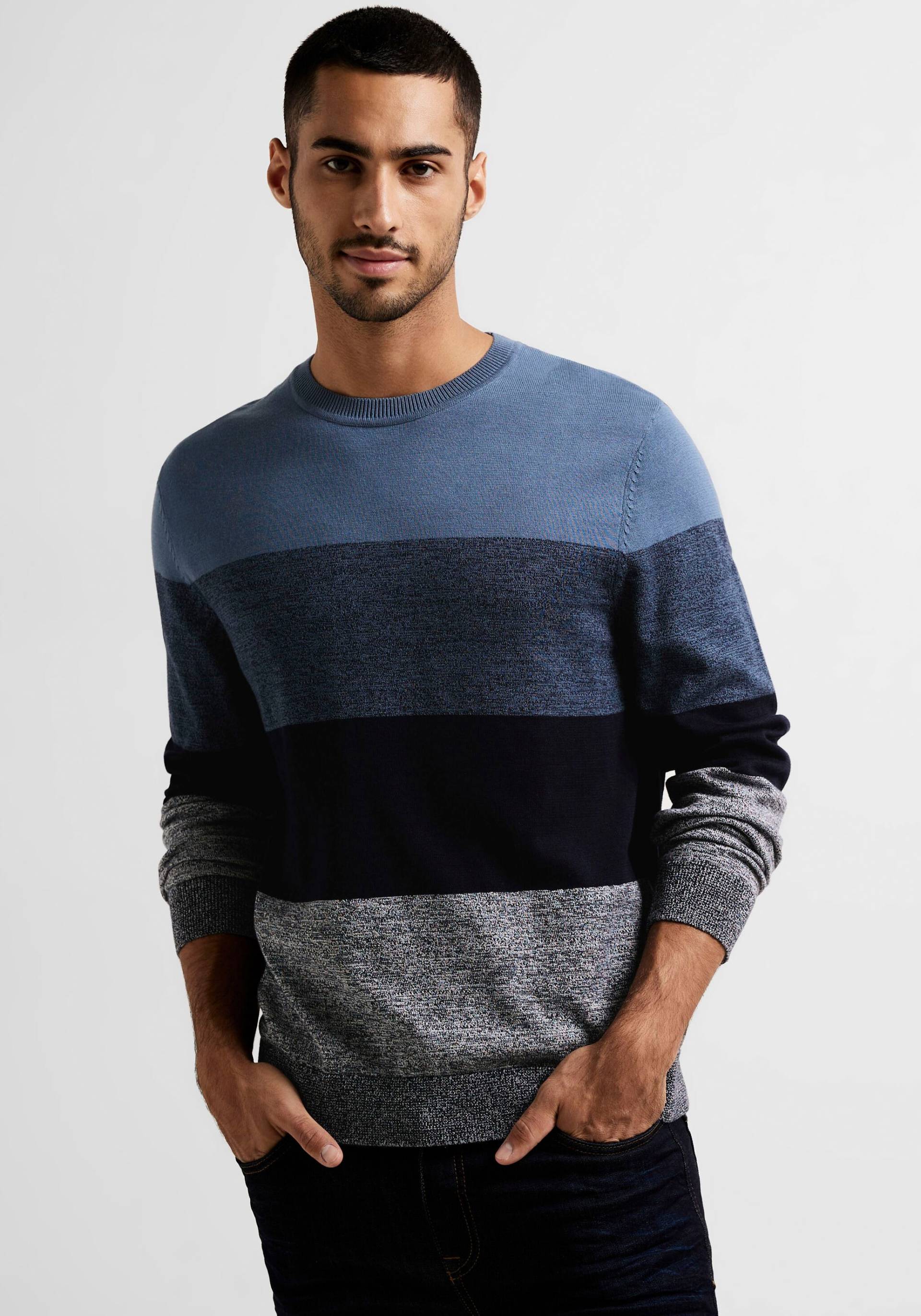 STREET ONE MEN Strickpullover, mit mehrfarbigen Blockstreifen von STREET ONE MEN