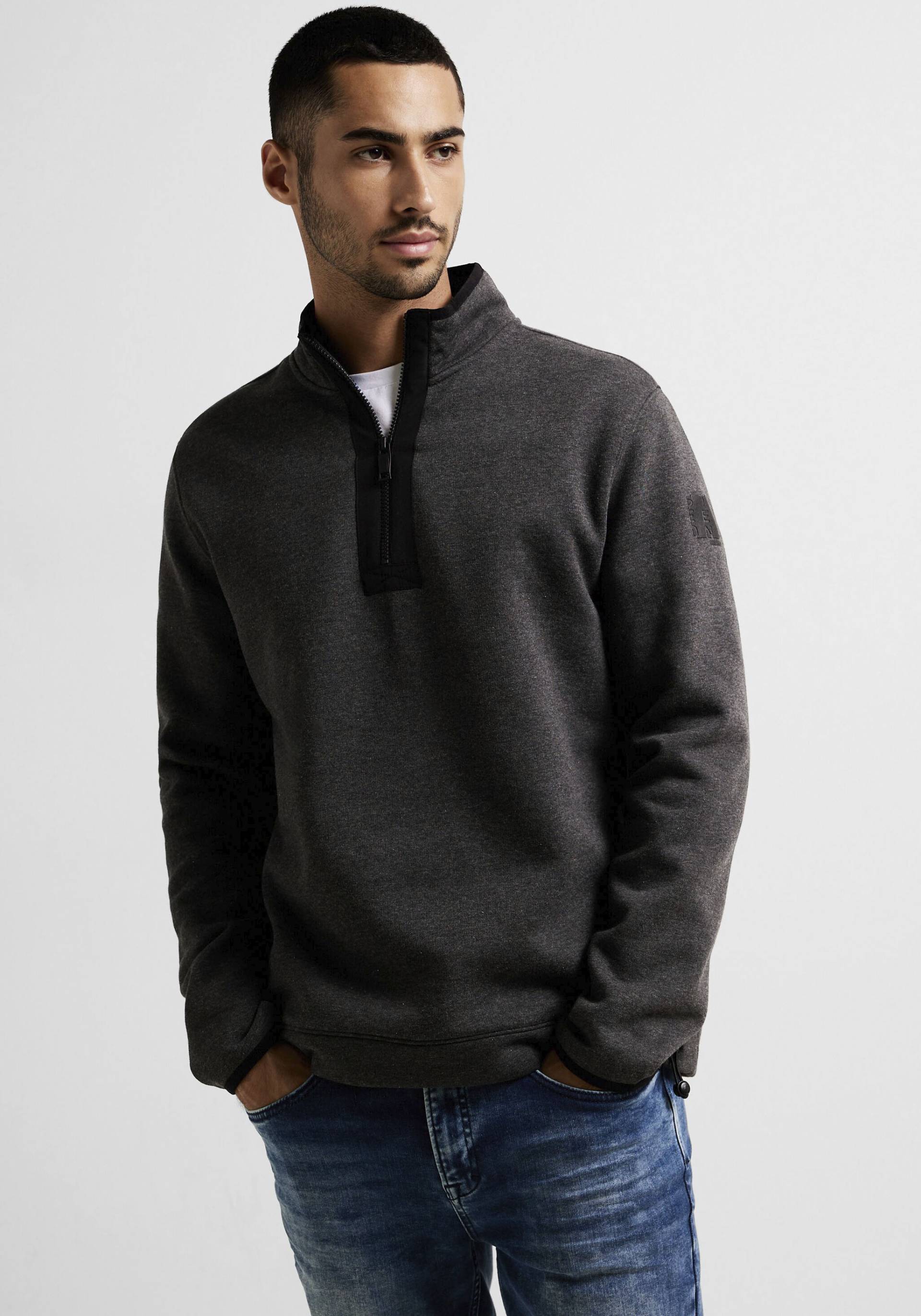 STREET ONE MEN Sweatshirt, mit Logobadge auf dem Arm von STREET ONE MEN