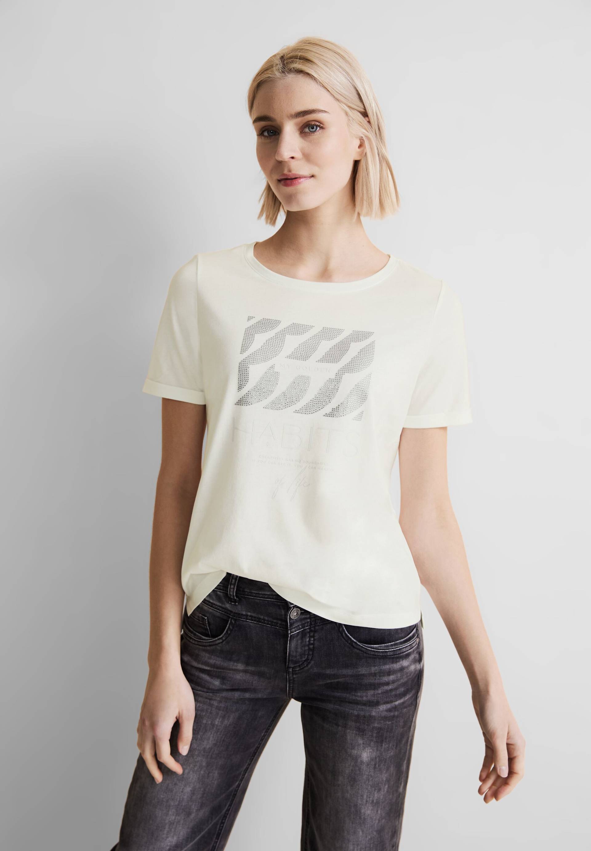 STREET ONE T-Shirt, mit silberfarbenem Aufdruck von STREET ONE