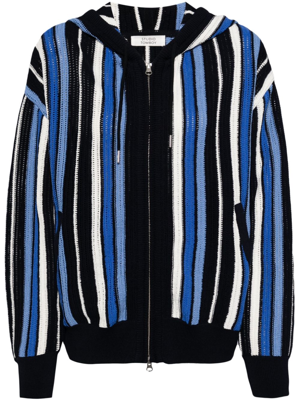 STUDIO TOMBOY striped knit cotton-blend hoodie - Blue von STUDIO TOMBOY
