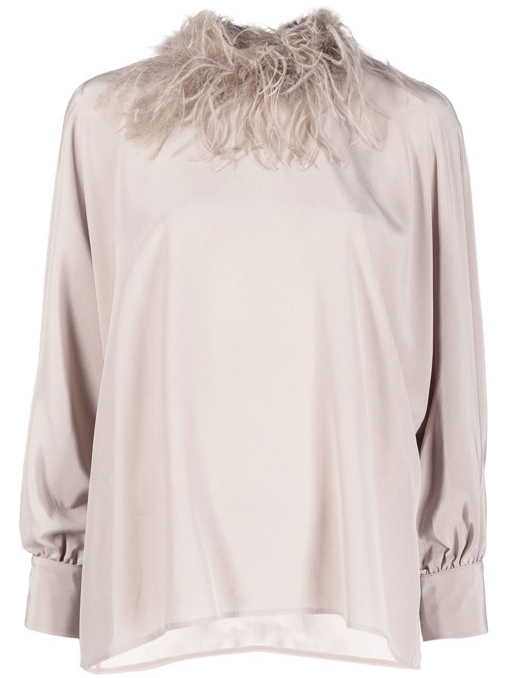 STYLAND feather-trim long-sleeved blouse - Grey von STYLAND