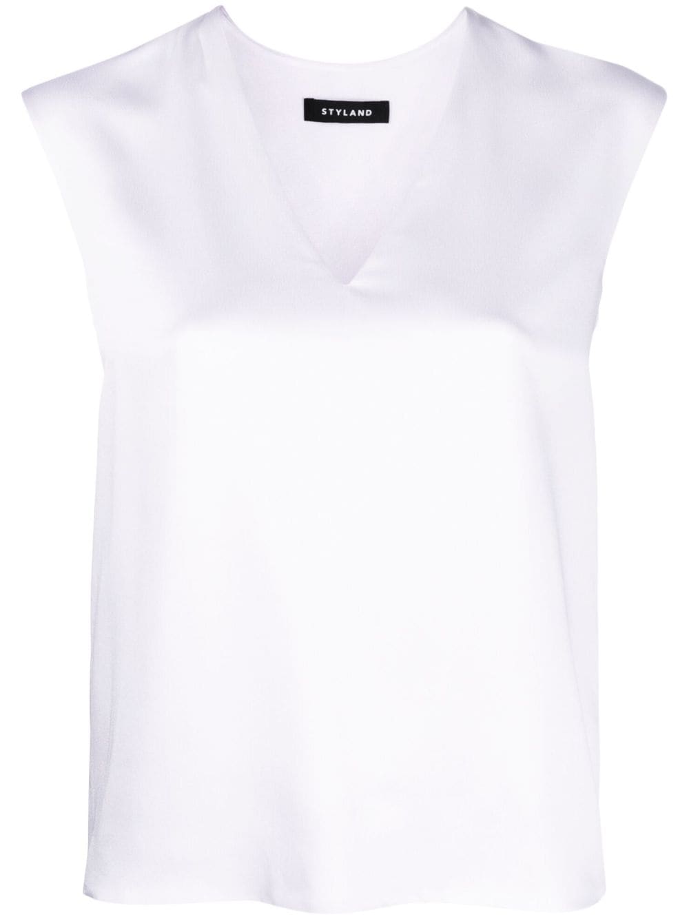 STYLAND satin-finish V-neck top - White von STYLAND