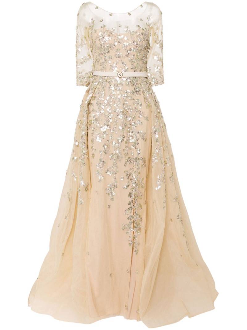 Saiid Kobeisy beaded tulle belted gown - Neutrals von Saiid Kobeisy