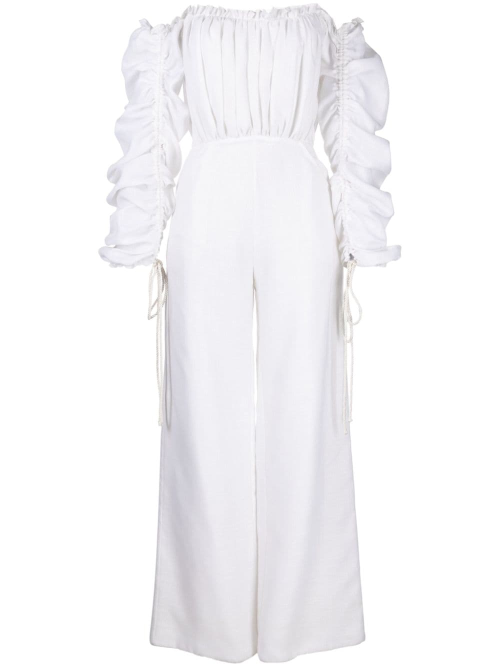 Saiid Kobeisy gathered ruffled-trim linen jumpsuit - Neutrals von Saiid Kobeisy