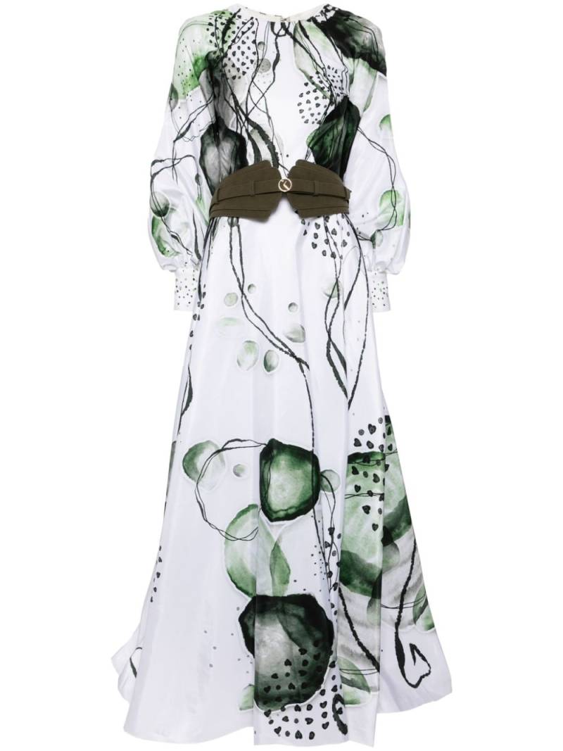 Saiid Kobeisy graphic-print belted taffeta dress - White von Saiid Kobeisy