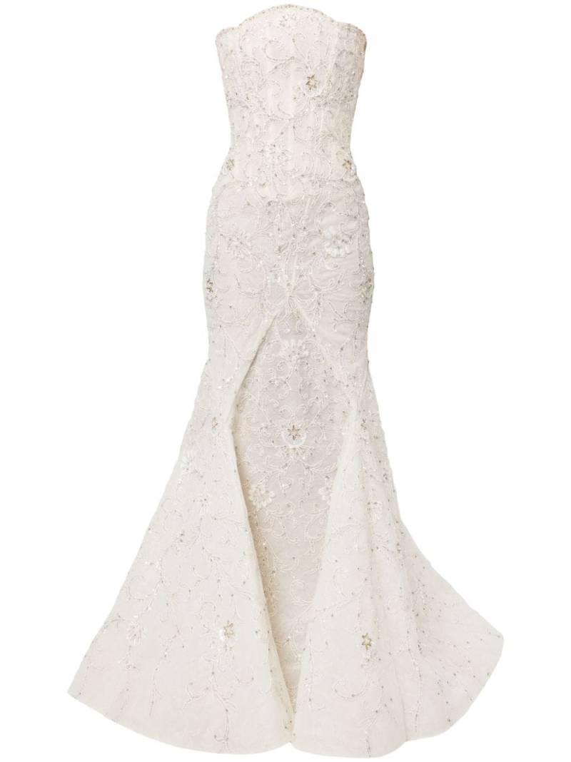 Saiid Kobeisy tulle beaded strapless long dress - White von Saiid Kobeisy