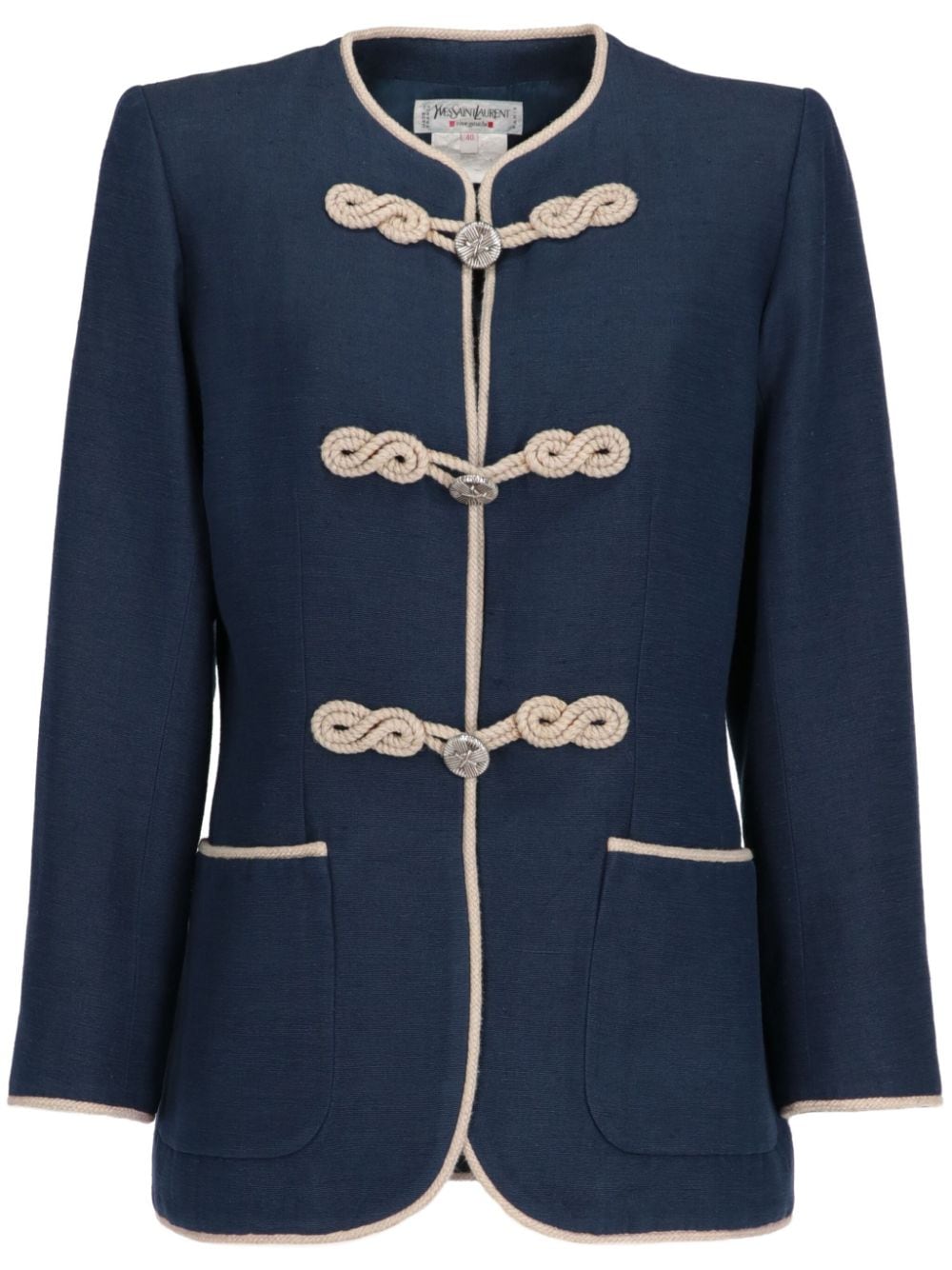 Saint Laurent Pre-Owned 1980 contrast-trim silk jacket - Blue von Saint Laurent Pre-Owned