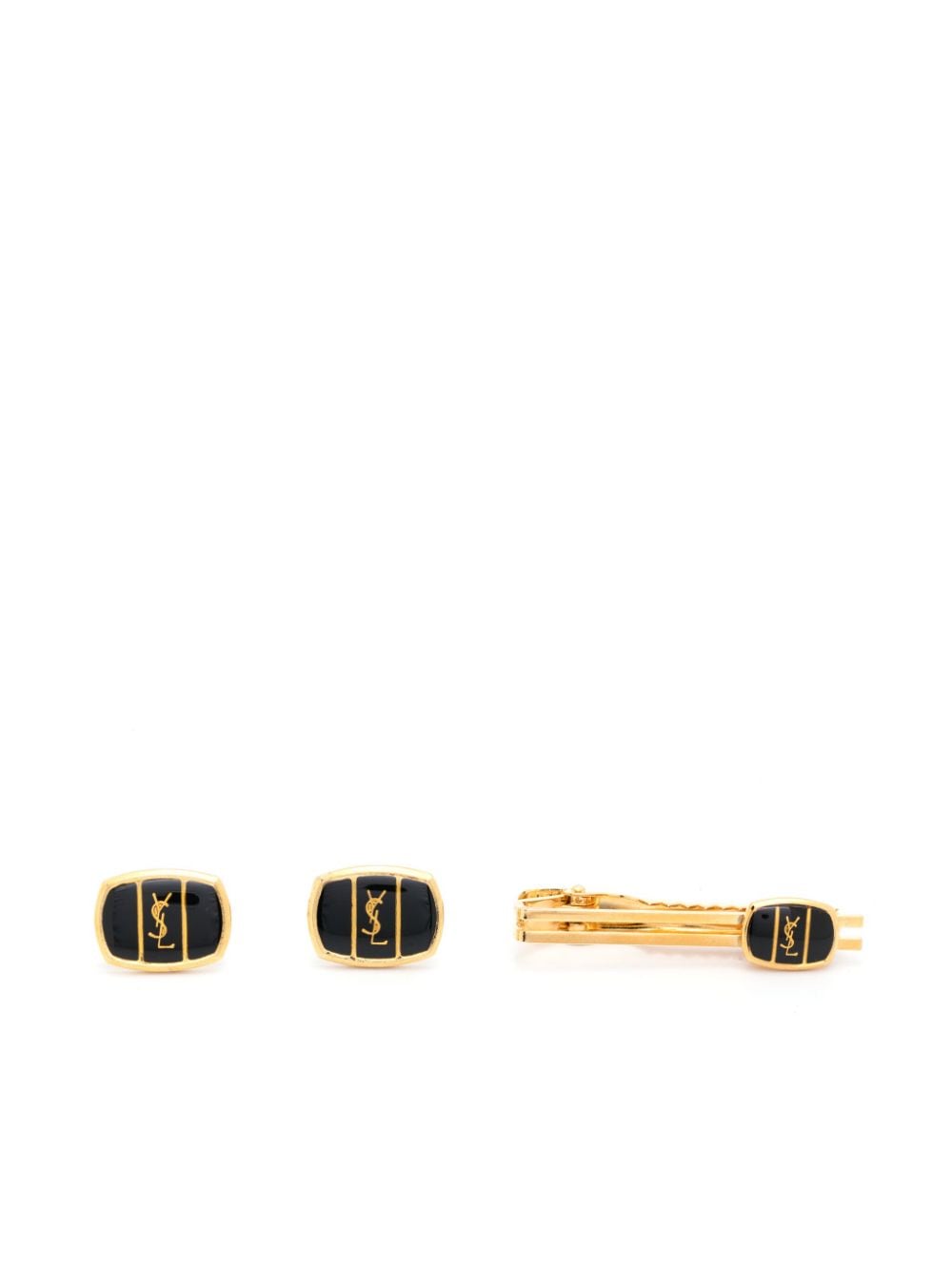 Saint Laurent Pre-Owned 1980s Cassandre-logo cufflinks and tie clip set - Black von Saint Laurent Pre-Owned