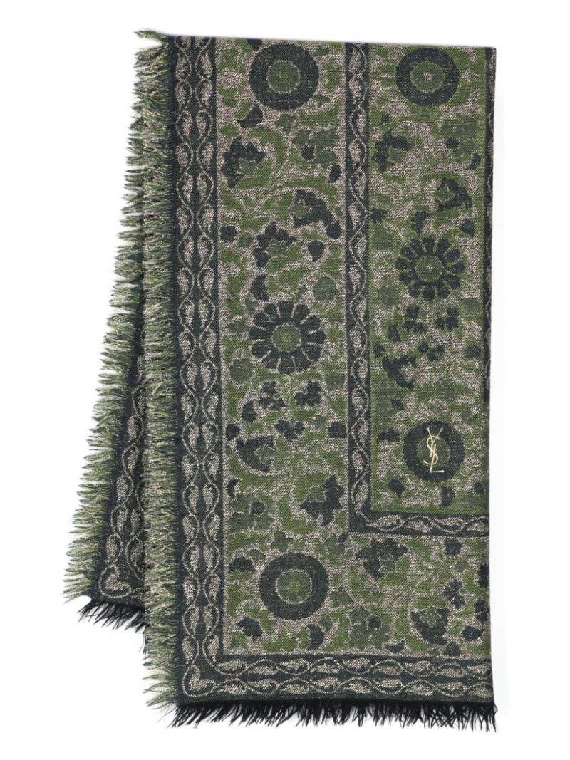 Saint Laurent Pre-Owned 1980s floral-jacquard scarf - Green von Saint Laurent Pre-Owned