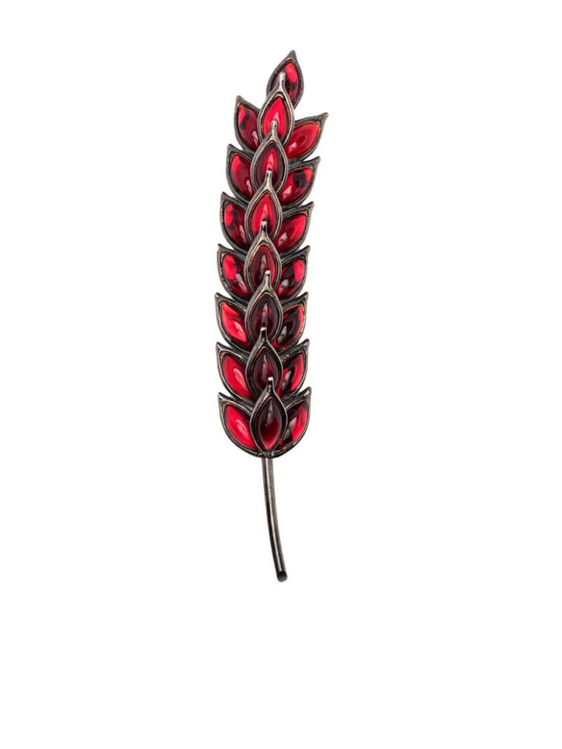 Saint Laurent Pre-Owned 1990s resin-embellished leaf pin - Black von Saint Laurent Pre-Owned