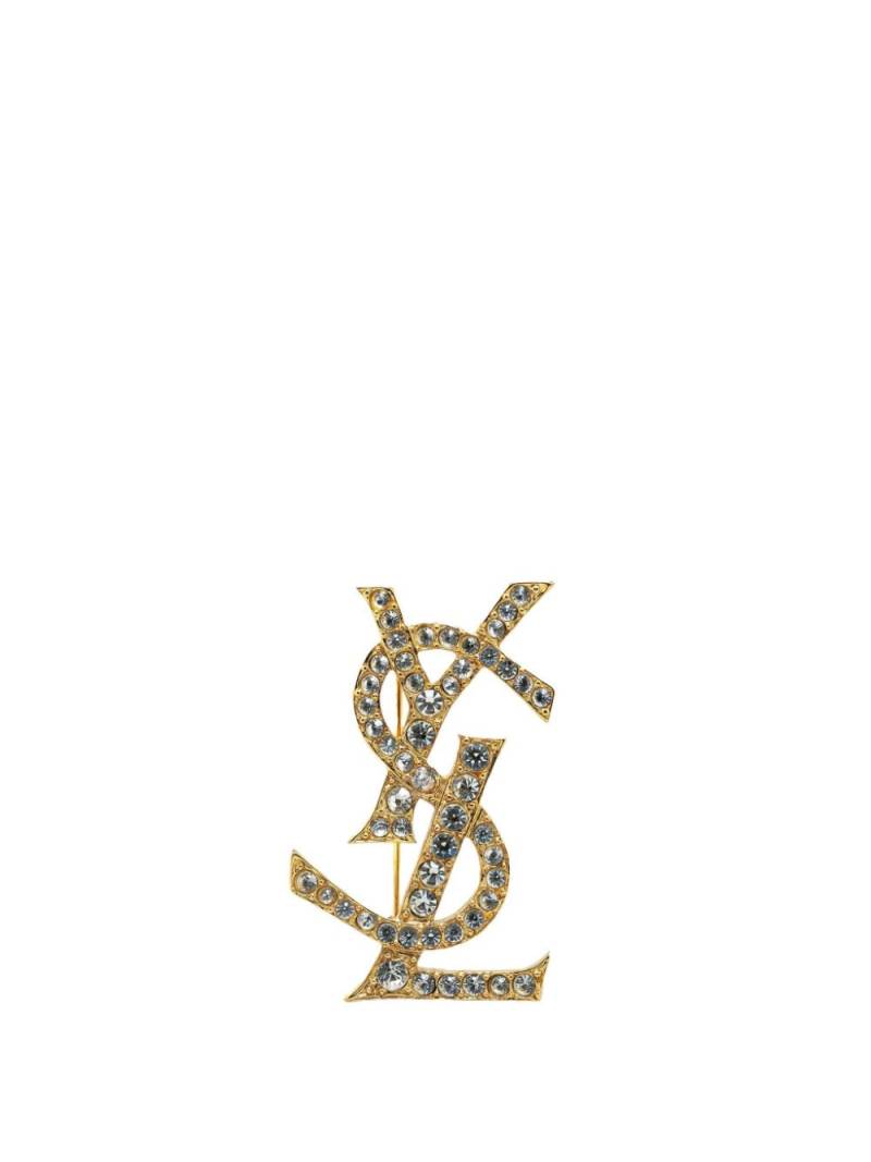 Saint Laurent Pre-Owned 2000-2023 Gold Plated Rhinestones Logo costume brooch von Saint Laurent Pre-Owned