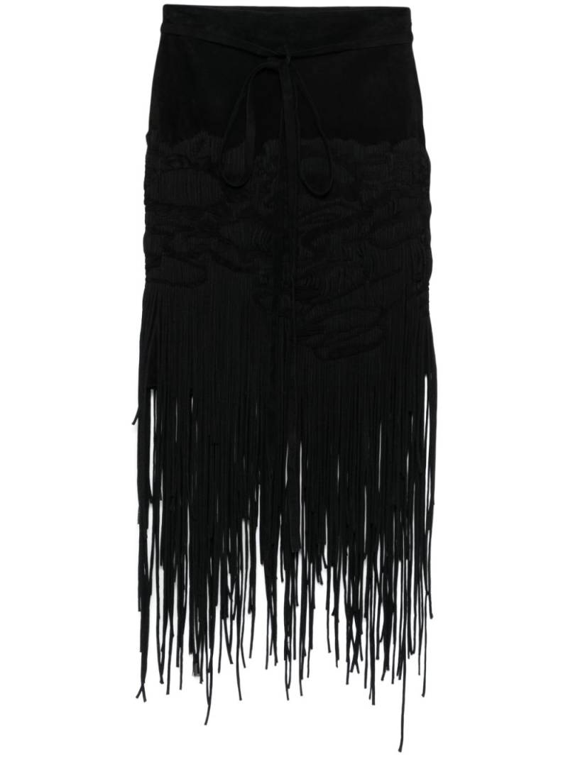 Saint Laurent Pre-Owned 2010s fringed midi skirt - Black von Saint Laurent Pre-Owned