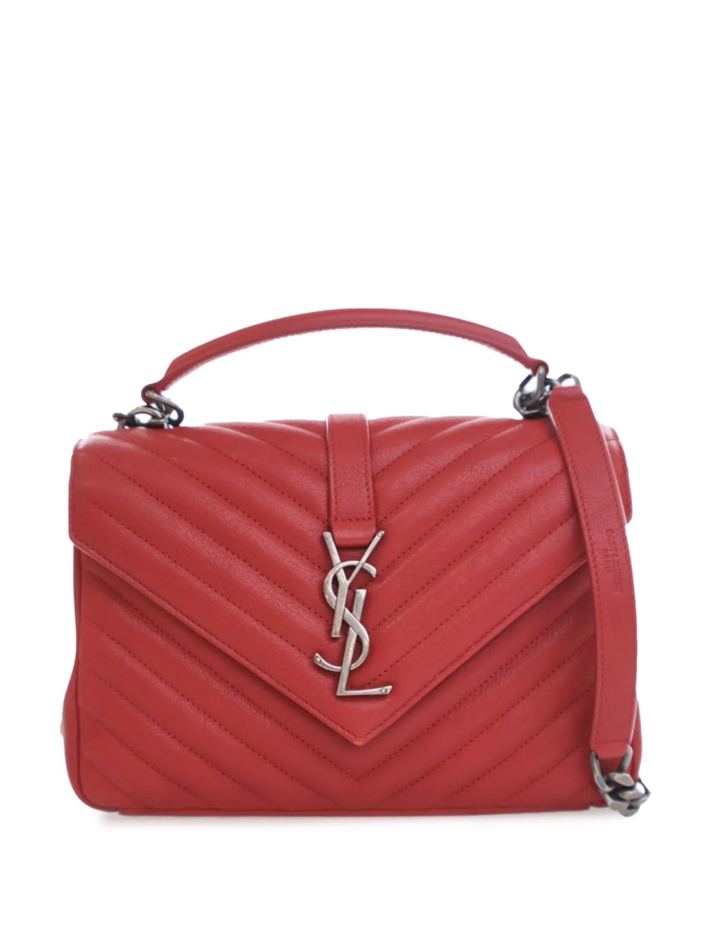 Saint Laurent Pre-Owned 2017 Medium Chevron Sheepskin Monogram College Bag satchel - Red von Saint Laurent Pre-Owned