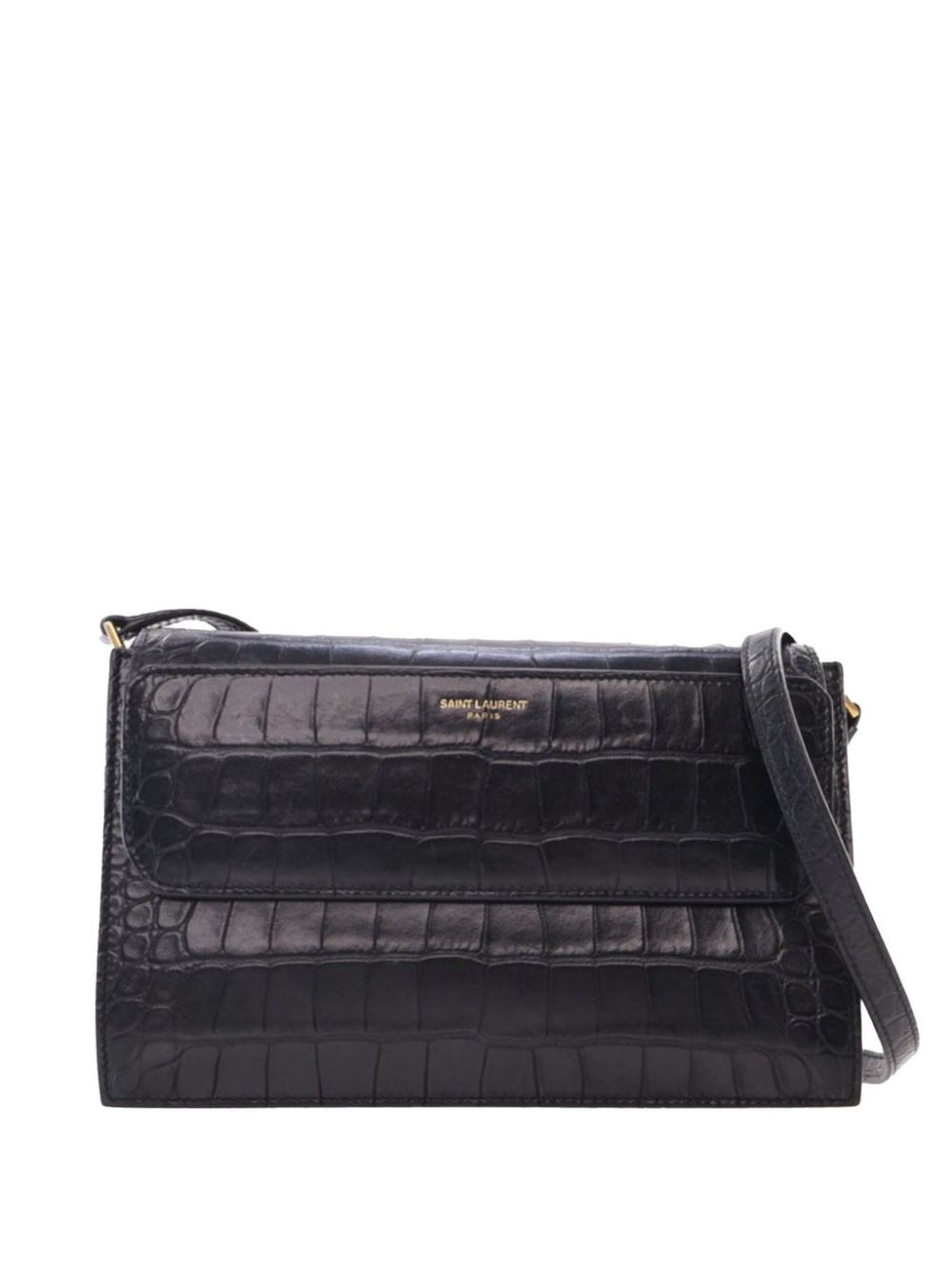 Saint Laurent Pre-Owned 2018 Croc Embossed Calfskin Catherine crossbody bag - Black von Saint Laurent Pre-Owned