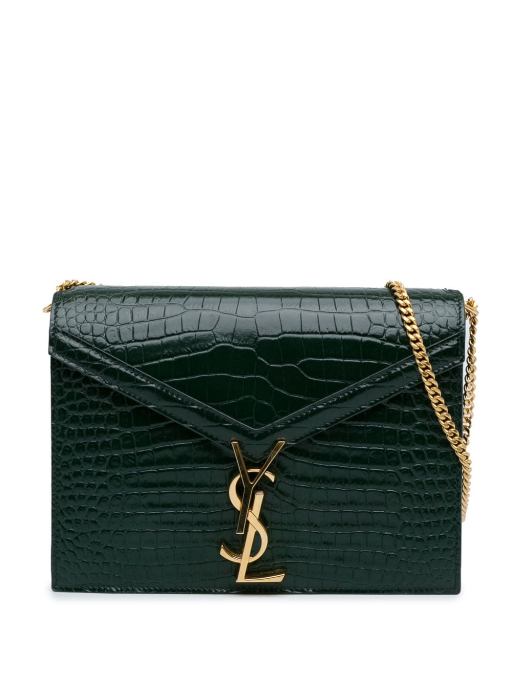 Saint Laurent Pre-Owned 2020 Croc Embossed Cassandra Clasp crossbody bag - Green von Saint Laurent Pre-Owned