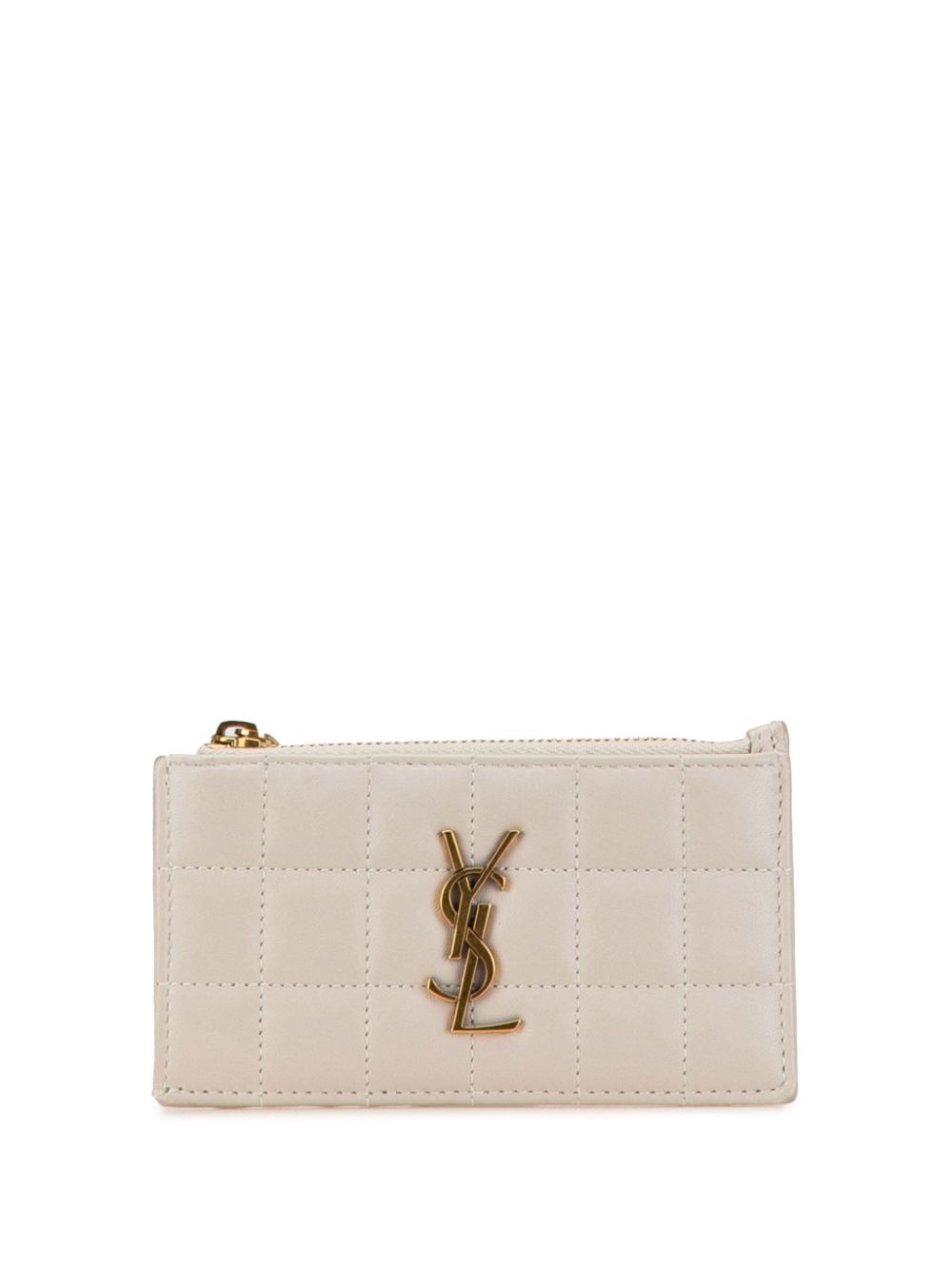 Saint Laurent Pre-Owned 2023 Quilted Leather Cassandre card holder - White von Saint Laurent Pre-Owned