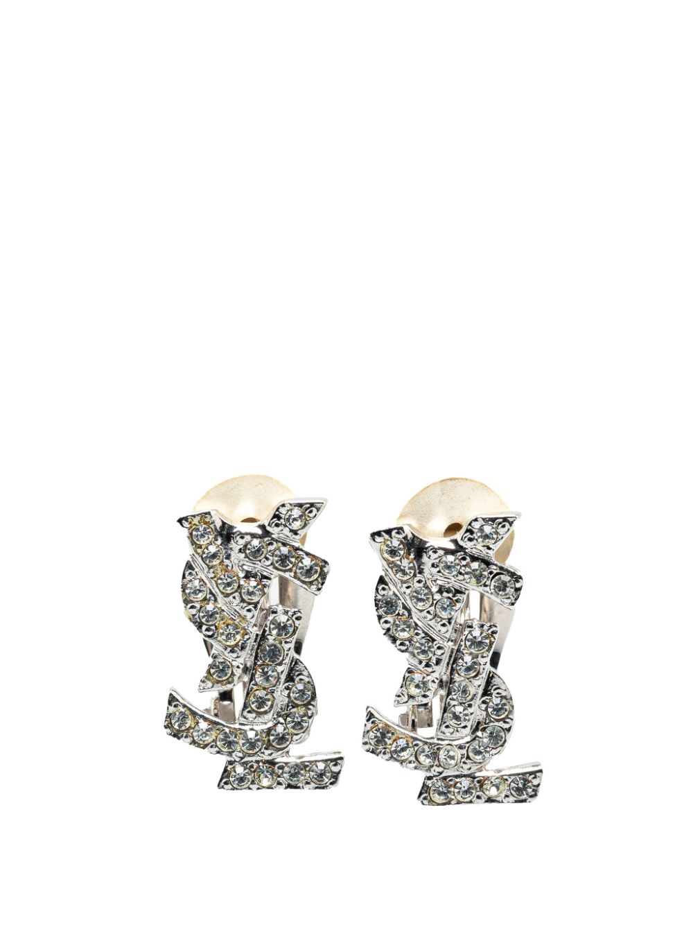 Saint Laurent Pre-Owned 21st Century Silver Rhinestone Logo Clip On costume earrings von Saint Laurent Pre-Owned